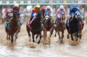 Horses racing at the 150th Kentucky Derby